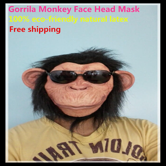 ҷ Ƽ   ؽ  ħ  Ӹ ũ   巹    뷡 ħ/Free shipping Latex Animal Chimp Gorilla head Mask Monkey Fancy Dress Lazy Bruno Ma
